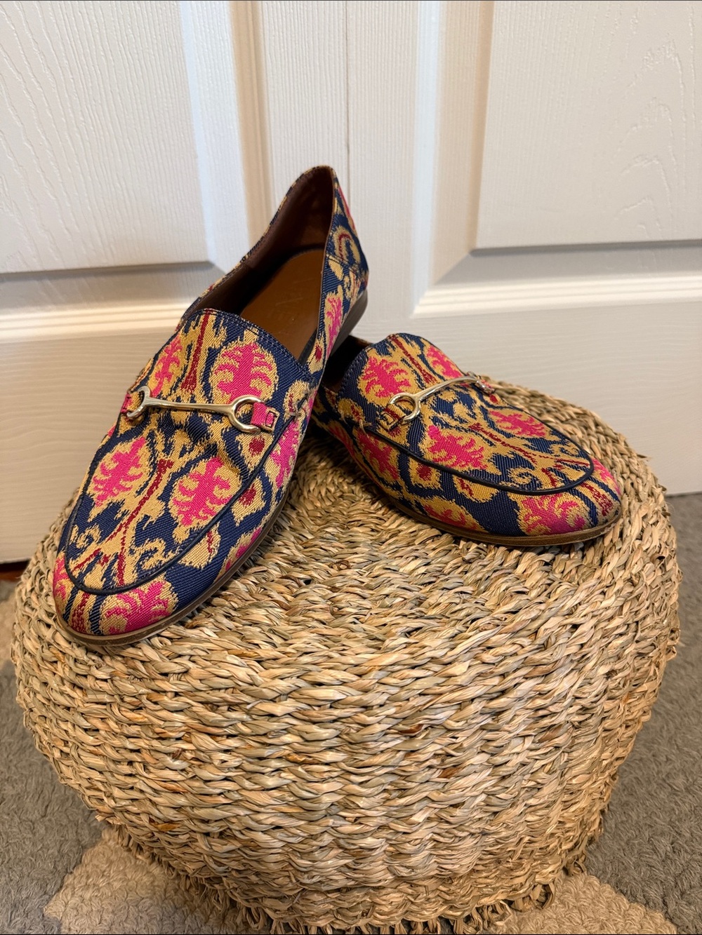 Nine West Navy, Pink & Gold Patterned Loafers